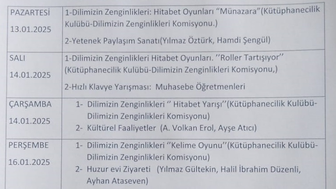 1. DÖNEM FAALİYET HAFTASI ETKİNLİKLERİMİZ